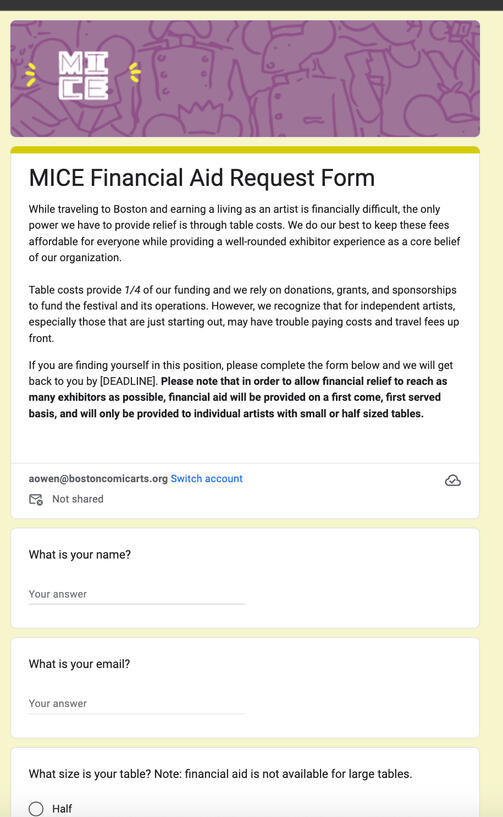 Financial Aid Request Form (MICE)